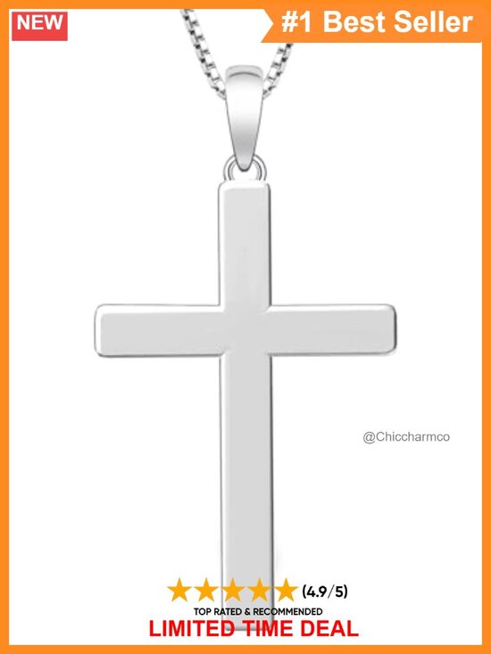 Jewelry - Sterling Silver Cross Pendant Necklace Box Chain 20" Unisex Gift